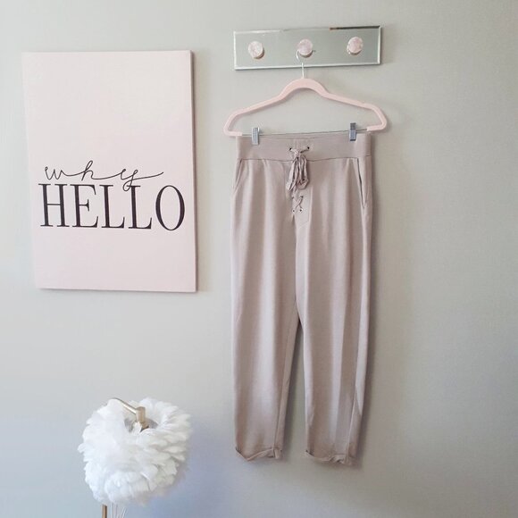 EUC Zara taupe beige self tie jogger track pants, M - Picture 3 of 6